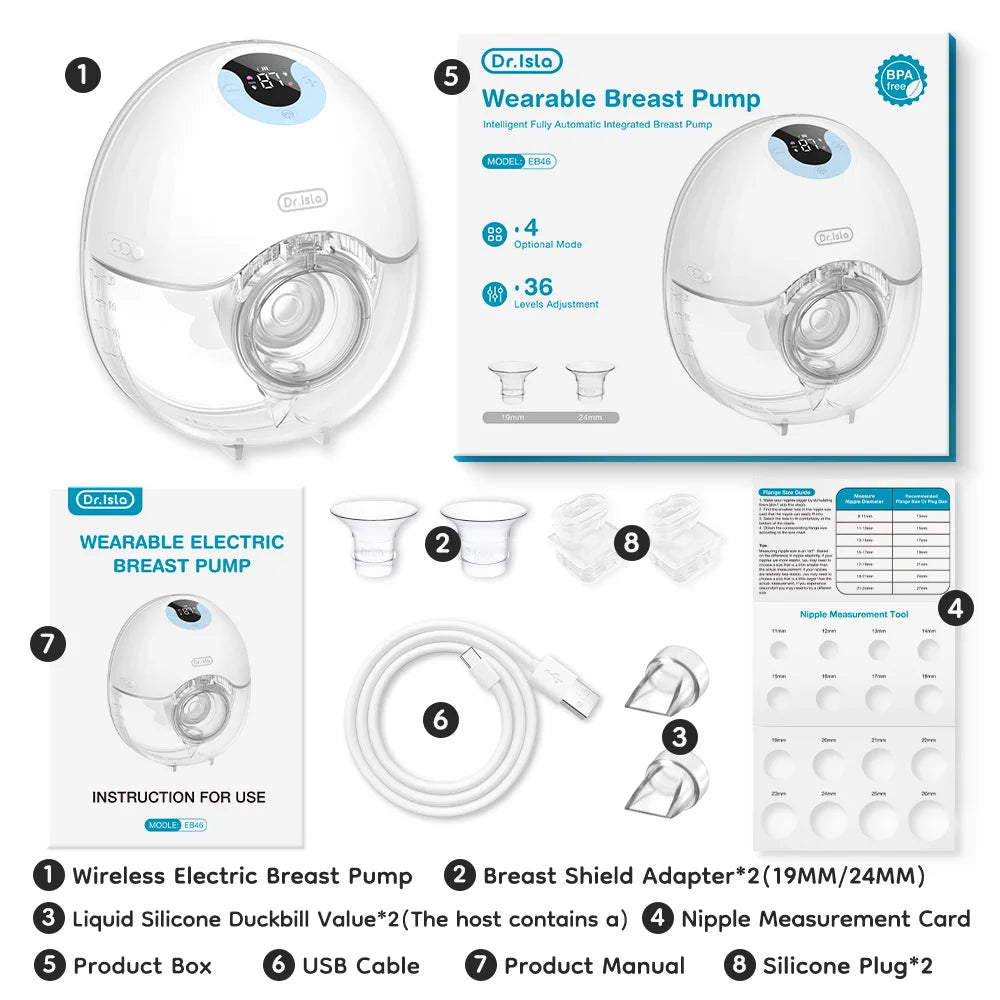 Wearable Breast Pump Hands Free Electric Breast Pumps Comfort Milk Collector Lightweight with LED Display 4 Modes & 36 Levels
