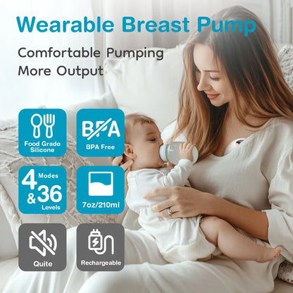 Wearable Breast Pump Hands Free Electric Breast Pumps Comfort Milk Collector Lightweight with LED Display 4 Modes & 36 Levels